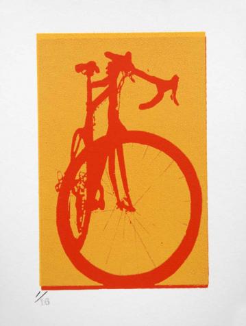 Serotta bike screen print yellow on red