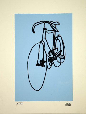 Racycle Bicycle Scribble Line Drawing Print on Blue