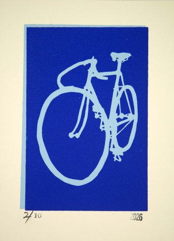 Classic Track Bike Silhouette Screenprint Blue on Blue