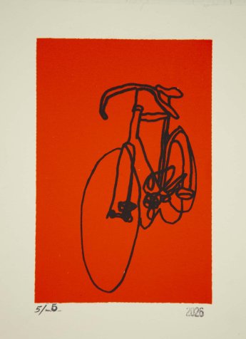 Racycle Bicycle Scribble Line Drawing Print on Red