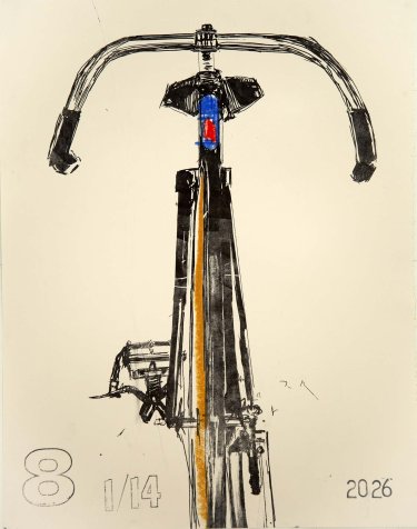 Drysdale Track Bike Kitchen Litho with Hand Coloring
