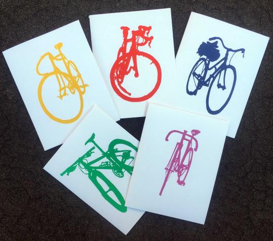 Bike Bicycle Silhouette Art Stationary Hand Printed Notecards
