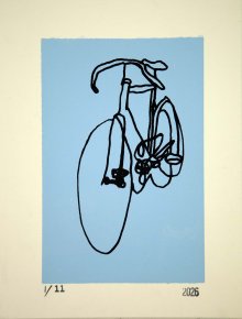 Racycle Bicycle Scribble Line Drawing Print on Blue
