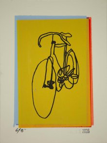 Racycle Bicycle Scribble Line Drawing Print on Yellow with color zips