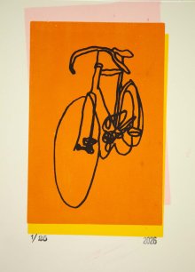 Racycle Bicycle Scribble Line Drawing Print on orange
