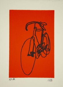 Racycle Bicycle Scribble Line Drawing Print on Red