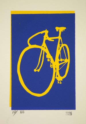 Classic Track Bike Silhouette Screenprint Blue and Yellow