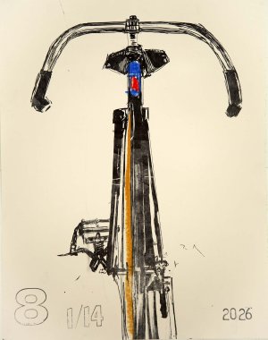 Drysdale Track Bike Kitchen Litho with Hand Coloring