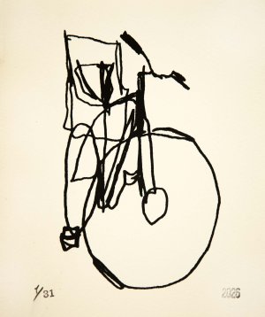 bike with baby seat dine drawing screenprint, Black on white