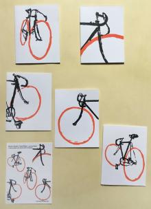 Track Bike Bicycle Stationary Hand Printed Notecards