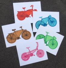 Bike Bicycle Art Stationary Hand Printed Notecards